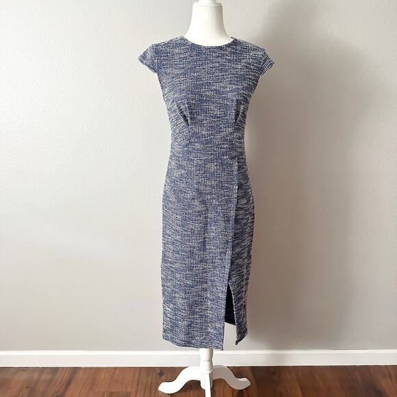 Jasambac Shimmer Tweed Bodycon Midi Dress Wrap Split Hem women’s Size Small - Picture 2 of 14